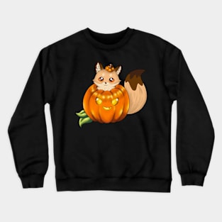 Sunny the Fox in a Cute Jack o’ Lantern Crewneck Sweatshirt